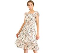 Allegra K - Abito da Donna con Maniche svolazzate, Scollo Quadrato e Orlo Increspato - Bianco - S