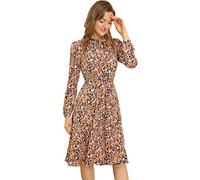 Allegra K, Abito da Donna con Scollo a V, in Chiffon, a Maniche Lunghe, con Cintura, Stile Vintage Floreale, Giallo, L