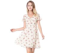 Allegra K - Abito da Donna in Chiffon con Scollo a V a Maniche Corte con Stampa Floreale Primaverile Estate Svasato, Bianco, M