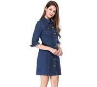 Allegra K - Abito da Donna in Denim con Bottoni, Manica a 3/4, Estivo, Mini Abito di Jeans, Blu, M
