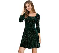 Allegra K, Abito da Donna in Velluto a Maniche Lunghe per Autunno e Inverno, con Scollo Quadrato e Stampa a Stelle, per Feste, Cocktail, Natale, Verde, XL