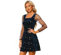 Allegra K - Abito da Donna in Velluto Glitterato Scintillante a Rete con Maniche Trasparenti e Stelle metallizzate, Blu Scuro, M