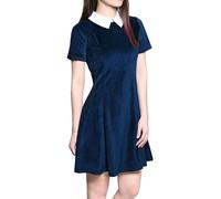 Allegra K Costumi da Donna per Il Giorno di San Patrizio Abiti Peter Pan Contrasto Collo Bambola Maniche Corte sopra Il Ginocchio Flare Dress, Blu, L