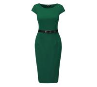 Allegra K Abito Elegante per Donna, Tubino con Cintura, Maniche ad Aletta, Lavoro d'ufficio Verde Scuro XS