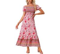 Allegra K Abito Floreale Boho per Abito Smock Midi con Scollo Quadrato da Donna Rosa S