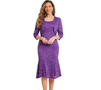 Allegra K Abito in Pizzo 2 Pezzi per Abito Tubino Senza Maniche a Coda di Pesce da Donna e Coprispalle Aperto sul Davanti Purpureo S