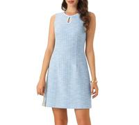 Allegra K Abito in Tweed per Donna Elegante A Trapezio con Buco della Serratura, Senza Maniche, Casual, da Lavoro Azzurro M