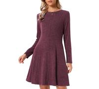 Allegra K Abito Maglia Donna Maniche Lunghe Scollo Rotondo Linea Ad A sopra Ginocchio Casual Rosso Scuro XL