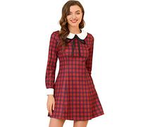 Allegra K Abito scozzese a maniche lunghe con colletto Peter Pan a contrasto da donna, Red, 40