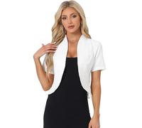 Allegra K Blazer a maniche corte per abito da donna giacca da lavoro cardigan senza colletto, bianco, M