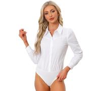 Allegra K Body Camicia Donna con Colletto e Bottoni Maniche Lunghe Business Ufficio Bianca L