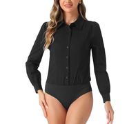 Allegra K Body Camicia Donna con Colletto e Bottoni Maniche Lunghe Business Ufficio Nero S