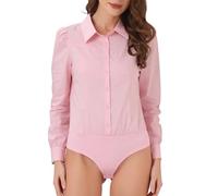 Allegra K Body Camicia Donna con Colletto e Bottoni Maniche Lunghe Business Ufficio Rosa S