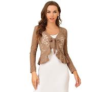 Allegra K Bolero Coprispalle da donna, per San Patrizio, a maniche lunghe, con motivo floreale, cachi, 44