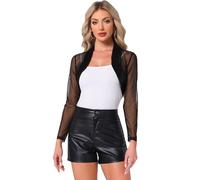 Allegra K Bolero Donna Coprispalle Formale in Raso e Rete Aperto sul Davanti Manica Lunga per Abiti da Sera Nero XS