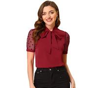 Allegra K Camicetta a Maniche Corte con Scollo a V Collo Stand Collare a Maglia da Donna, 890v6, S