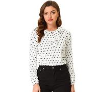 Allegra K - Camicetta con Collo Arricciato a Maniche Lunghe per Donna (Piccolo, Bianco Nero)