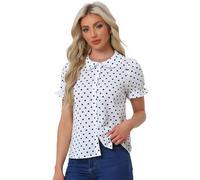 Allegra K Camicetta da donna a pois a maniche corte a sbuffo vintage con bottoni e colletto alla Peter Pan, bianco, M