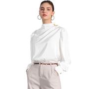 Allegra K Camicetta da donna in raso con collo a lupetto pieghettato maniche, bianco, S