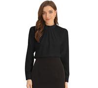 Allegra K Camicetta in chiffon da donna a maniche lunghe, casual, da lavoro, con colletto alla coreana, Nero , XL