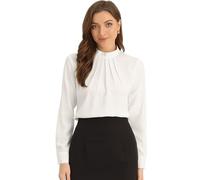 Allegra K Camicetta in chiffon da donna a maniche lunghe, casual, da lavoro, con colletto alla coreana, bianco, S