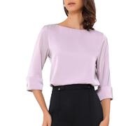 Allegra K Camicetta in Raso da Donna, Elegante E Casual, con Scollo A Barca E Maniche A 3/4, da Lavoro Viola Chiaro S