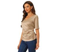 Allegra K Camicetta in Raso per Top da Lavoro Eleganti con Volant e Maniche Corte con Scollo a V da Donna Champagne S
