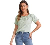 Allegra K Camicetta Scozzese a Quadretti per Top da Donna con Maniche a Sbuffo e Collo Rotondo con Volant Verde M