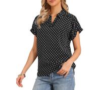 Allegra K Camicette a Maniche Corte da Donna Casual da Lavoro con Stampa a Pois Scollo a V Top da Ufficio Nero XS