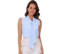Allegra K Camicette a righe senza maniche per donne con cravatta collo casual canotte camicie da lavoro, Blu, S
