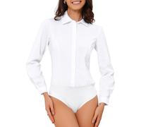 Allegra K Camicia Con Bottoni, Body Da Donna, A Maniche Lunghe, Body Da Lavoro, Tute Con Colletto Bianca S