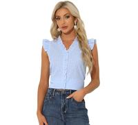 Allegra K Camicia con Volant per Camicetta a Quadretti Scozzese da Donna Anni '50 con Scollo a V e Maniche ad Aletta Blu M