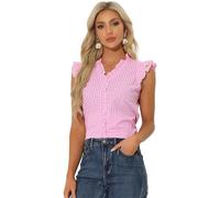 Allegra K Camicia con Volant per Camicetta a Quadretti Scozzese da Donna Anni '50 con Scollo a V e Maniche ad Aletta Rosa M