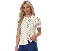 Allegra K Camicia da donna a pois con maniche a sbuffo e colletto alla Peter Pan, Beige, M