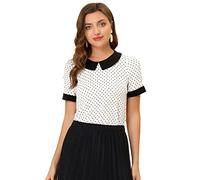 Allegra K Camicia da donna con colletto alla Peter Pan vintage anni '50 a pois camicetta, bianco, S