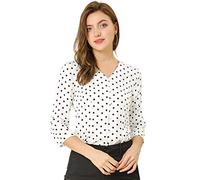 Allegra K Camicia da donna con scollo a V e maniche a 3/4, con bottoni sul davanti, stile vintage, bianco, 48