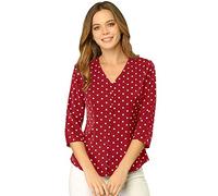 Allegra K Camicia da donna con scollo a V, maniche a 3/4, bottoni sul davanti, stile vintage, Rosso, 48