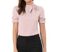 Allegra K Camicia da donna con scollo con fiocco, elegante, da ufficio, a maniche corte, rosa, 48
