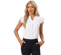Allegra K Camicia da Donna Elegante e Solida, Camicetta Senza Maniche con Volant e Scollo a V Bianca XS