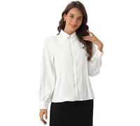 Allegra K Camicia Plissettata per Donna, con Colletto, Manica Lunga, Elegante, da Ufficio E da Lavoro Bianca S
