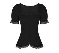 Allegra K Camicia vittoriana da donna con scollo a cuore, maniche a sbuffo, per Halloween, con lacci, nero, XL