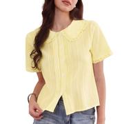 Allegra K Camicie a Maniche Corte da Donna con Volant Colletto alla Peter Pan Camicetta in Cotone con Bottoni Top Casual Estivi