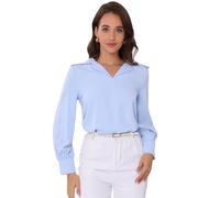 Allegra K Camicie con Scollo A V per Donna, con Colletto, A Maniche Lunghe, Casual, Eleganti, da Lavoro Blu L