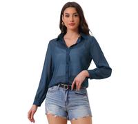 Allegra K Camicie trasparenti con bottoni da donna a maniche lunghe in rete trasparente, Blu scuro, M