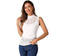 Allegra K Canotta Donna Pizzo Floreale Senza Maniche Canotte Lupetto in Pizzo Top Elegante per Festa di Halloween Bianca M