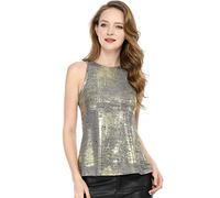 Allegra K Canotte da donna metallizzate lucide senza maniche da discoteca, Argento, M