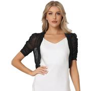 Allegra K Casual Manica Corta Mesh Coprispalle per Donne Aperto Anteriore Tagliato Cardigan Bolero, Nero , M