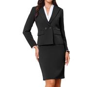 Allegra K Completo da 2 Pezzi Completo da Lavoro da Donna Manica Lunga Risvolto a Punta Gonna Formale Nero S
