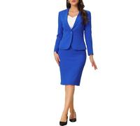 Allegra K - Completo da Donna 2 Pezzi con Gonna, Lavoro, Casual, Blazer Manica Lunga e Gonna a Matita, Blu Reale, M