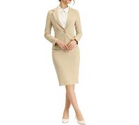Allegra K - Completo da Donna 2 Pezzi con Gonna, Lavoro, Casual, Blazer Manica Lunga e Gonna a Matita, Cachi, XL